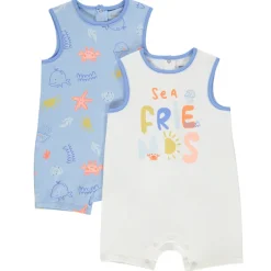 Set van 2 korte jumpsuits met onderwatermotieven voor baby jongen