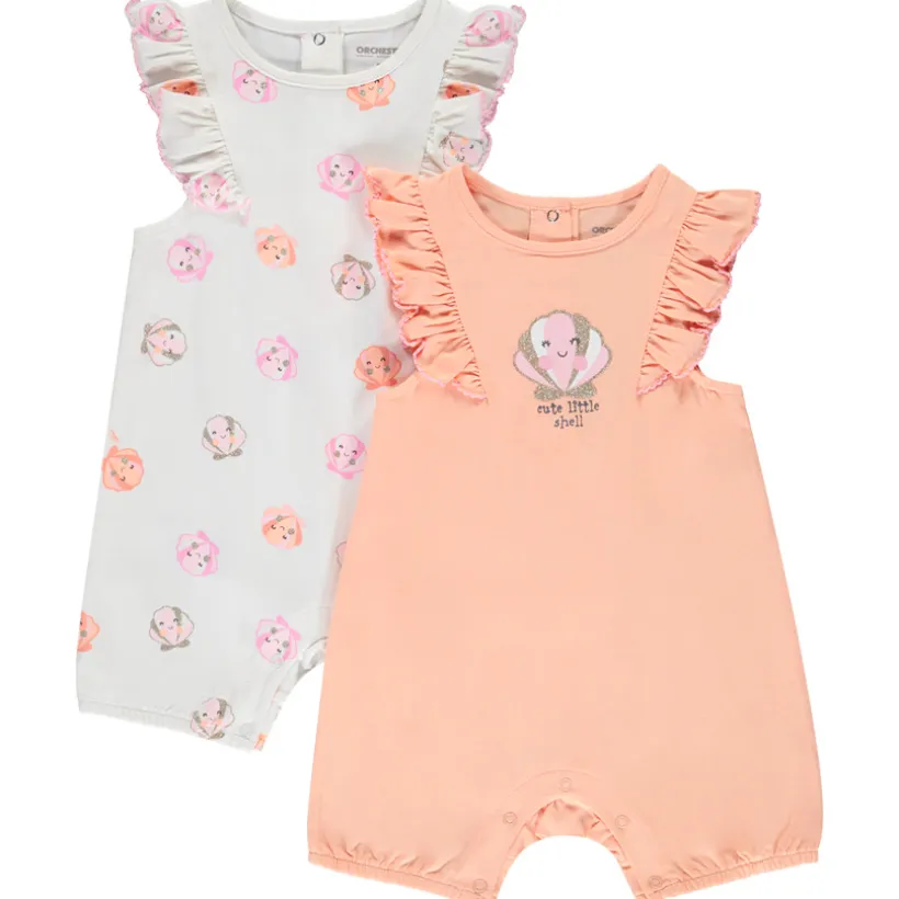 Set van 2 korte jumpsuits met schelpenmotief voor meisjes