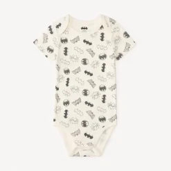 Set van 3 korte mouwen Batman Warner rompertjes voor babyjongens met verschillende openingen afhankelijk van de leeftijd.