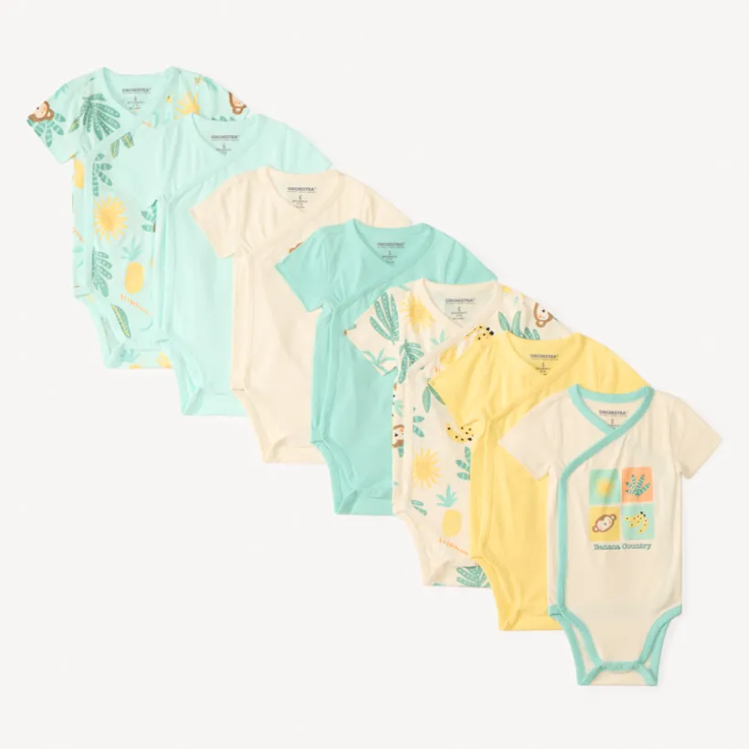 Set van 7 korte mouwen jungleprint rompers voor babyjongens (verschillende openingen afhankelijk van de leeftijd)