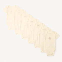 Set van 7 korte mouwen rompers met ontbijtdruk meisjes.
