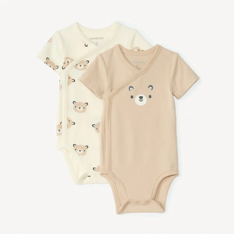 Set van 2 korte mouwen rompertjes met berenmotief voor babyjongen