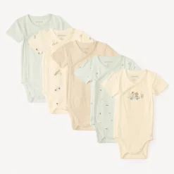 Set van 5 korte mouwen rompertjes met autothema voor baby jongens (verschillende openingen afhankelijk van de leeftijd)