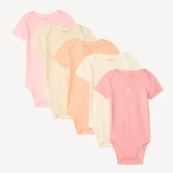 Set van 5 korte mouwen rompertjes met fantasiedruk voor meisjesbaby's