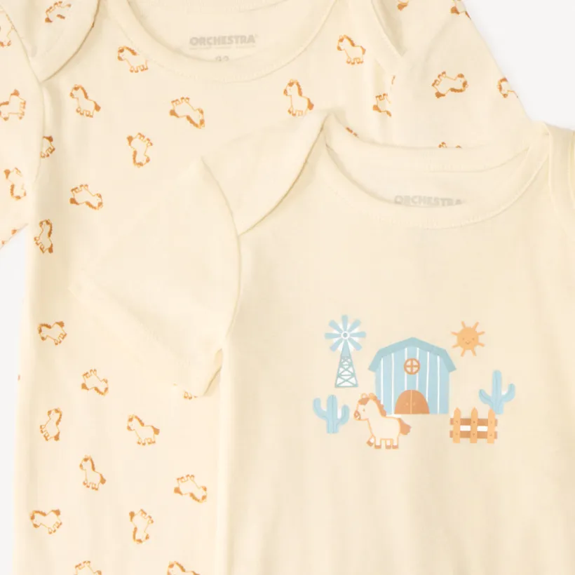 Set van 5 korte mouw rompers met een klein paardenontwerp voor babyjongen