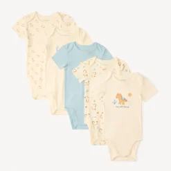 Set van 5 korte mouw rompers met een klein paardenontwerp voor babyjongen
