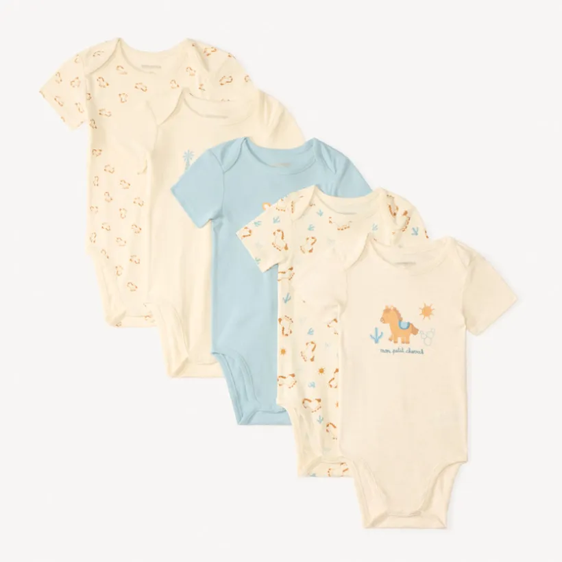 Set van 5 korte mouw rompers met een klein paardenontwerp voor babyjongen
