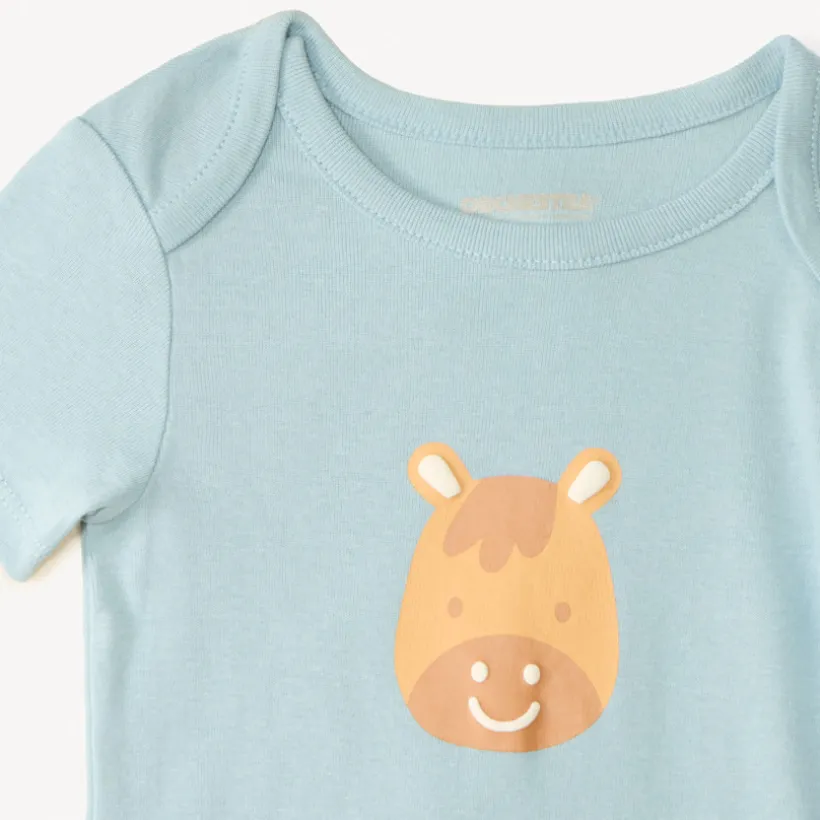 Set van 5 korte mouw rompers met een klein paardenontwerp voor babyjongen