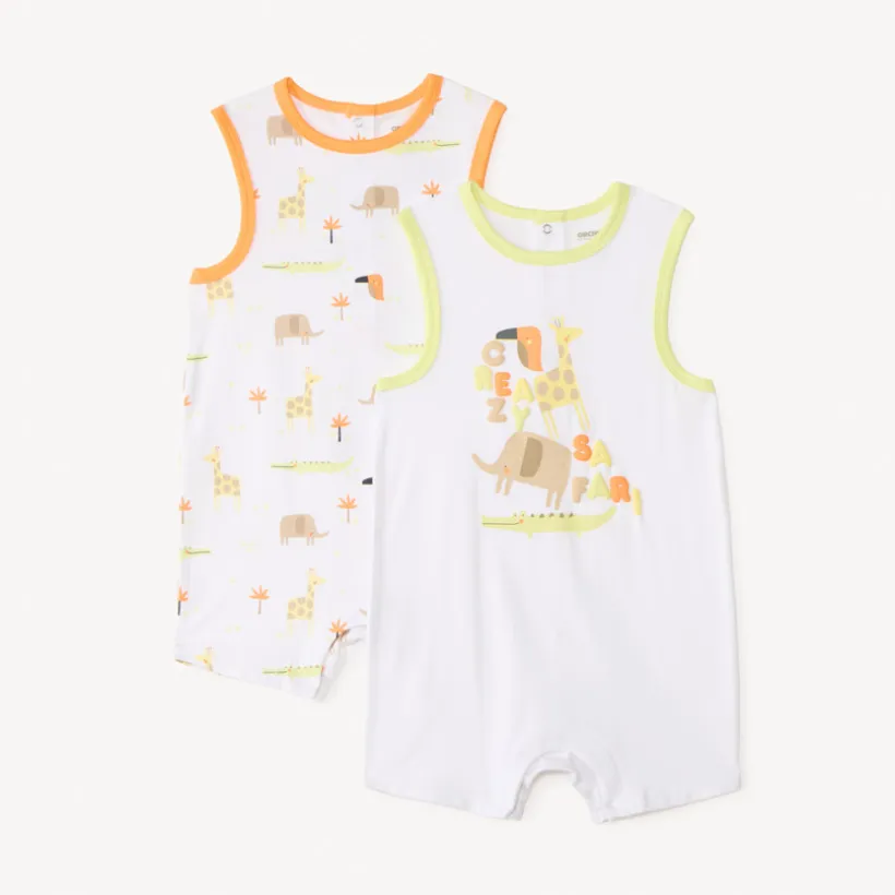 Set van 2 korte overalls met safari print voor baby jongens