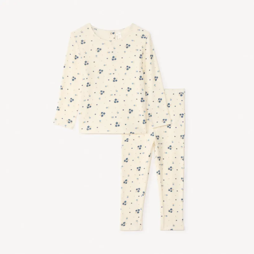 Set van lange gebreide pyjama met bloemenprint meisjes