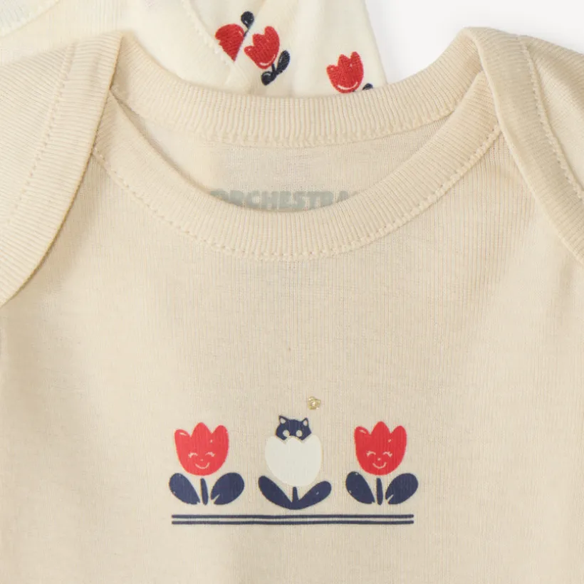 Set van 7 lange mouw baby meisjes rompers met tulpenpatroon