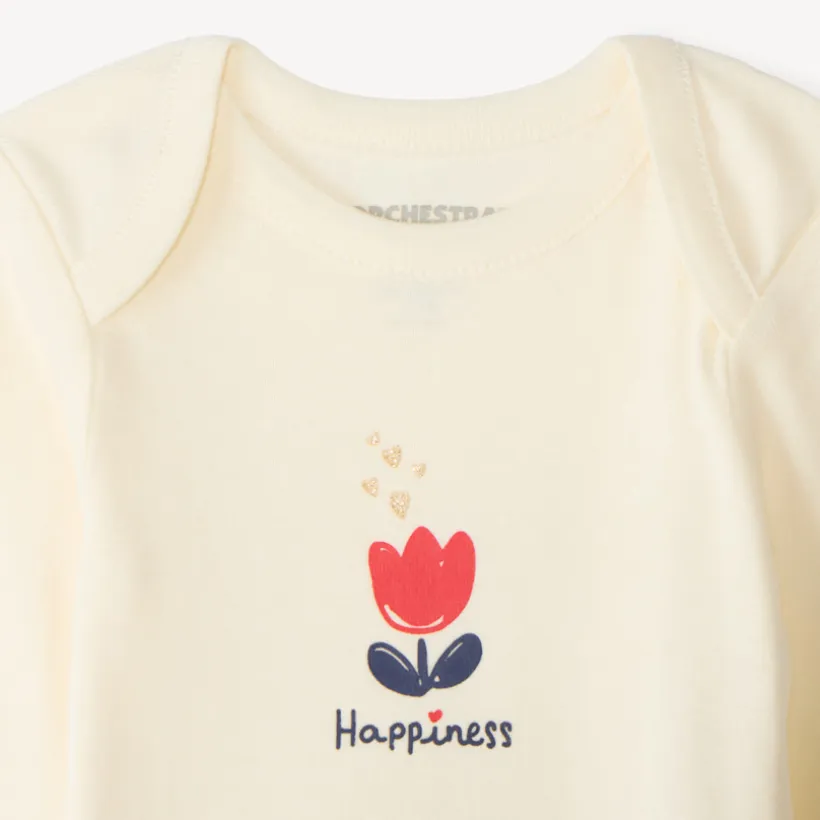 Set van 7 lange mouw baby meisjes rompers met tulpenpatroon
