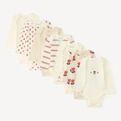 Set van 7 lange mouw baby meisjes rompers met tulpenpatroon