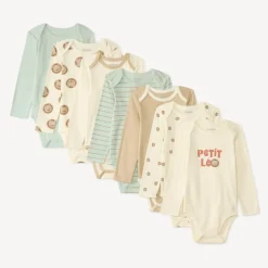 Set van 7 lange mouwen babyjongens rompers met leeuwenmotief