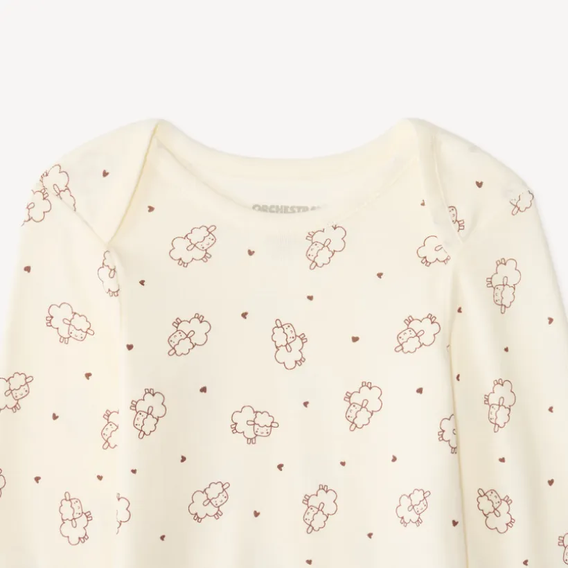 Set van 3 lange mouwen babyrompers met schapenmotieven (verschillende afwerkingen afhankelijk van de leeftijd)