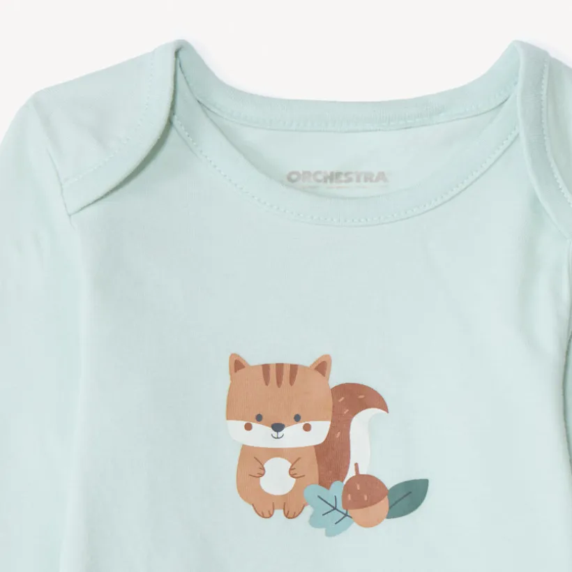 Set van 7 lange mouwen bodies met fantasie bosmotieven voor babyjongens met verschillende sluitingen volgens leeftijd