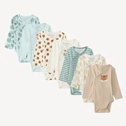 Set van 7 lange mouwen bodies met fantasie bosmotieven voor babyjongens met verschillende sluitingen volgens leeftijd