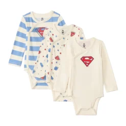 Set van 3 lange mouwen bodies Superman voor babyjongens met verschillende sluitingen volgens leeftijd