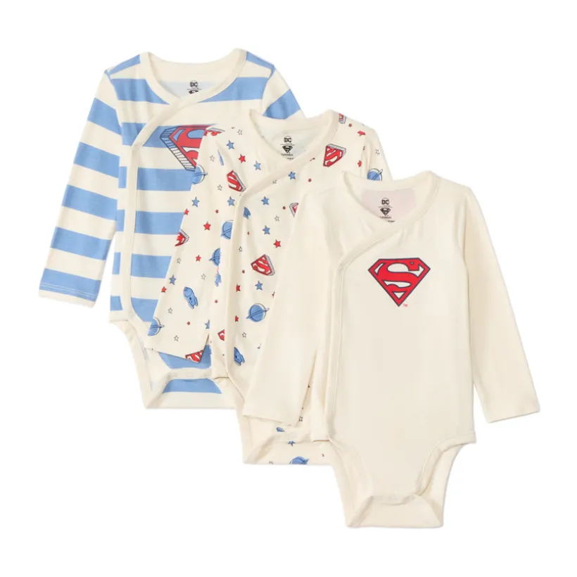 Set van 3 lange mouwen bodies Superman voor babyjongens met verschillende sluitingen volgens leeftijd