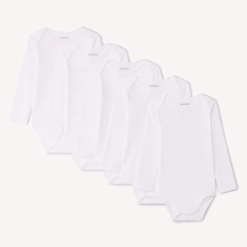Set van 5 lange mouwen bodies wit voor baby