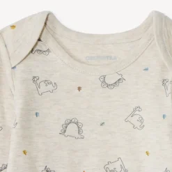Set van 5 lange mouwen Dinos rompertjes voor babyjongens met verschillende openingen, afhankelijk van de leeftijd.