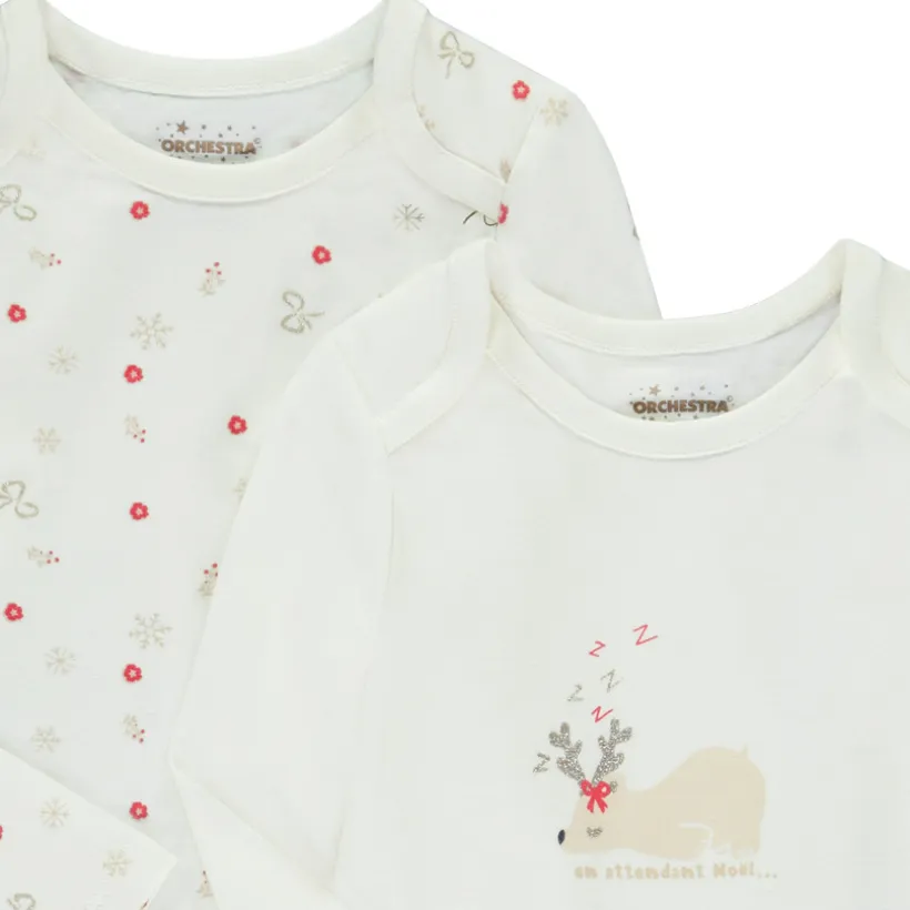 Set van 2 lange mouwen kerst bodies voor baby meisje met verschillende openingen afhankelijk van de leeftijd