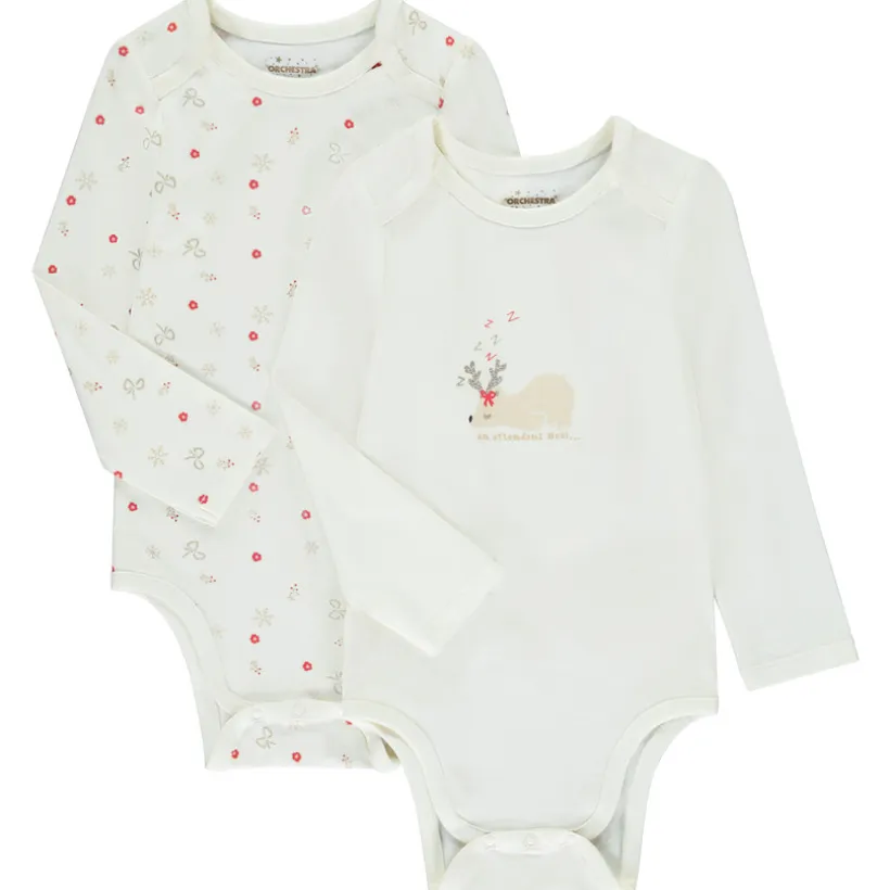 Set van 2 lange mouwen kerst bodies voor baby meisje met verschillende openingen afhankelijk van de leeftijd