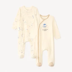 Set van 2 lange mouwen pyjama's met croissantmotief voor babyjongens (verschillende openingen afhankelijk van de leeftijd)
