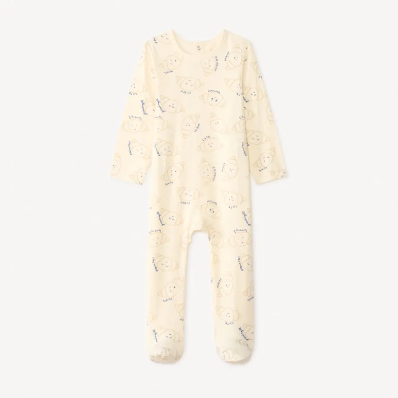 Set van 2 lange mouwen pyjama's met croissantmotief voor babyjongens (verschillende openingen afhankelijk van de leeftijd)
