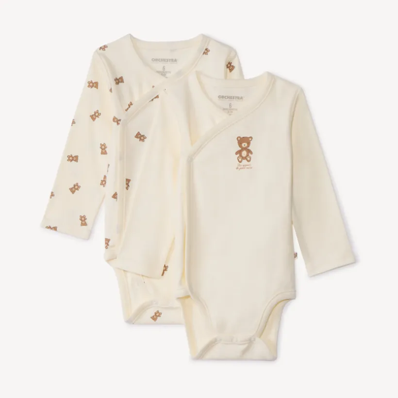 Set van 2 lange mouwen rompers met berenmotief voor baby's