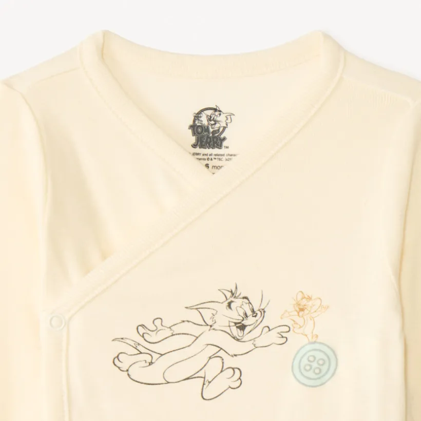 Set van 3 lange mouwen rompers Tom & Jerry Warner voor jongensbaby met verschillende opening afhankelijk van de leeftijd.