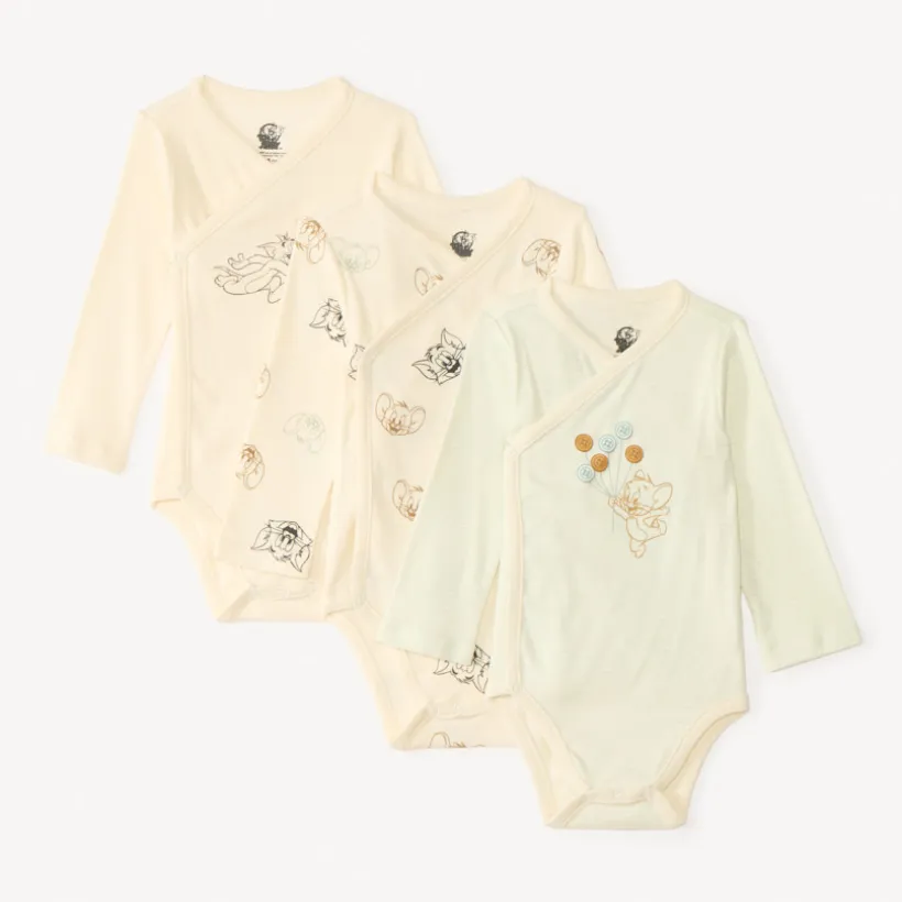Set van 3 lange mouwen rompers Tom & Jerry Warner voor jongensbaby met verschillende opening afhankelijk van de leeftijd.