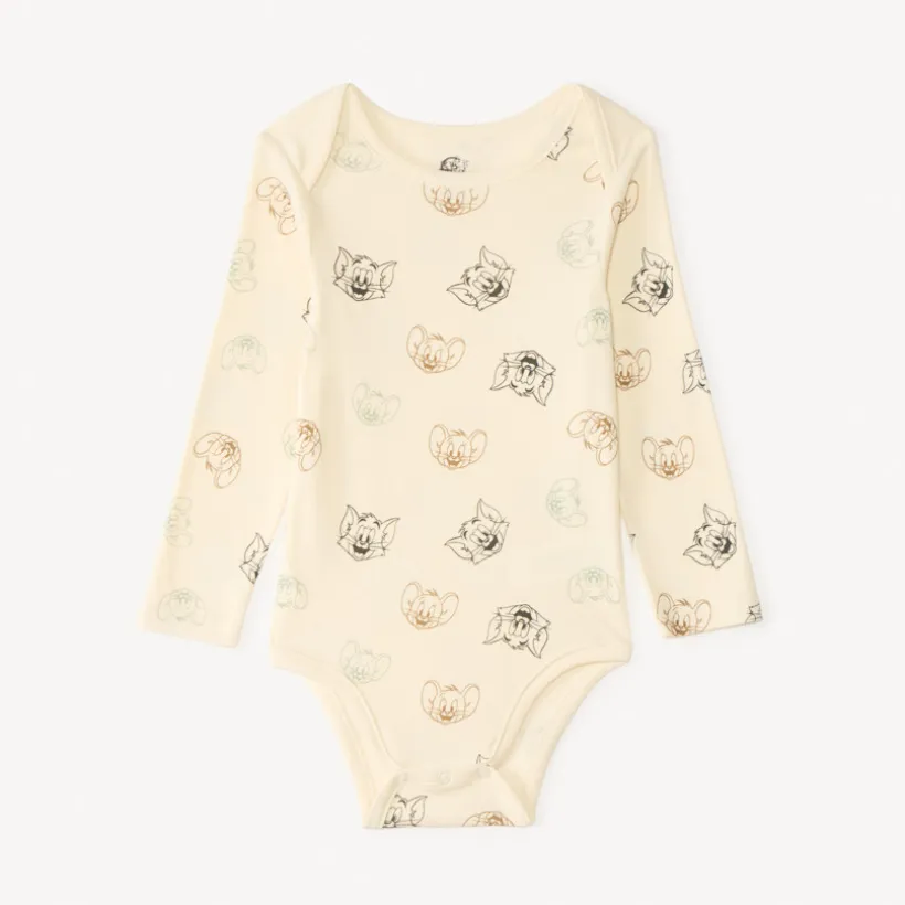 Set van 3 lange mouwen rompers Tom & Jerry Warner voor jongensbaby met verschillende opening afhankelijk van de leeftijd.