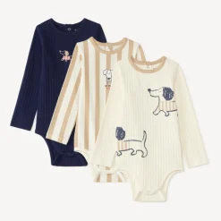 Set van 3 lange mouwen rompers voor jongens met een teckelmotief
