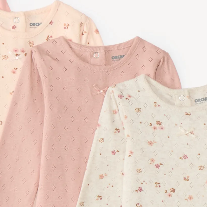 Set van 5 lange mouwen rompers voor meisjes met fantasiedesign.