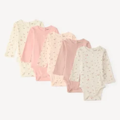 Set van 5 lange mouwen rompers voor meisjes met fantasiedesign.