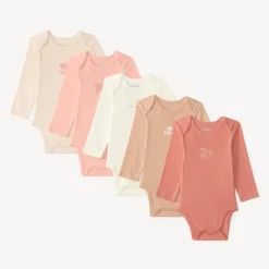 Set van 5 lange mouwen rompertjes voor babymeisjes met natuurmotief