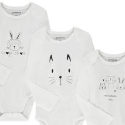 Set van 3 lange mouwen rompertjes voor baby's met verschillende openingen afhankelijk van de leeftijd