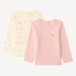 Set van 2 lange mouwen T-shirts meisjes, effen en bedrukt.
