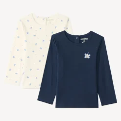 Set van 2 lange mouwen T-shirts meisjes, effen en bedrukt.