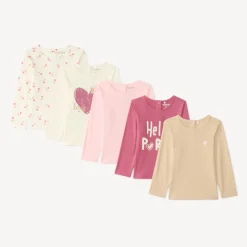 Set van 5 lange mouwen t-shirts voor meisjes met fantasiedruk.