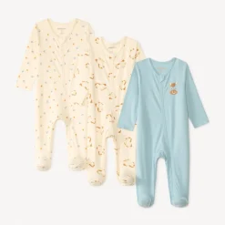 Set van 3 lange mouw rompers met rits aan de voorkant met een motief van een klein paard voor babyjongens.