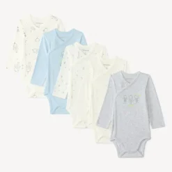 Set van 5 lange mouw rompers voor jongen met robotmotief (Verschillende afwerkingen afhankelijk van de leeftijd)