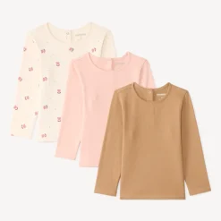 Set van 3 lange mouw t-shirts voor babymeisjes, effen en bedrukt