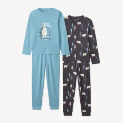 Set van 2 lange pyjama-sets in interlock jongens met lange mouwen en elastische taillebanden