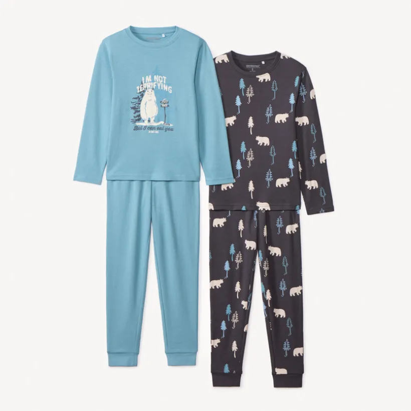 Set van 2 lange pyjama-sets in interlock jongens met lange mouwen en elastische taillebanden