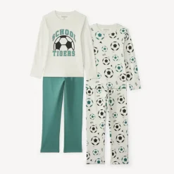 Set van 2 lange pyjama's voor jongens met een voetbalmotief