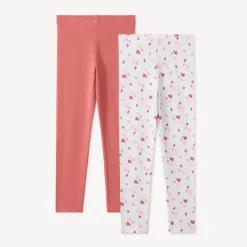 Set van 2 leggings effen en met print meisjes