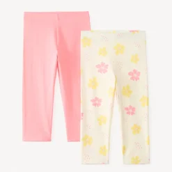 Set van 2 leggings in uni jersey en fantasieprints meisjes