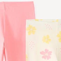 Set van 2 leggings in uni jersey en fantasieprints meisjes